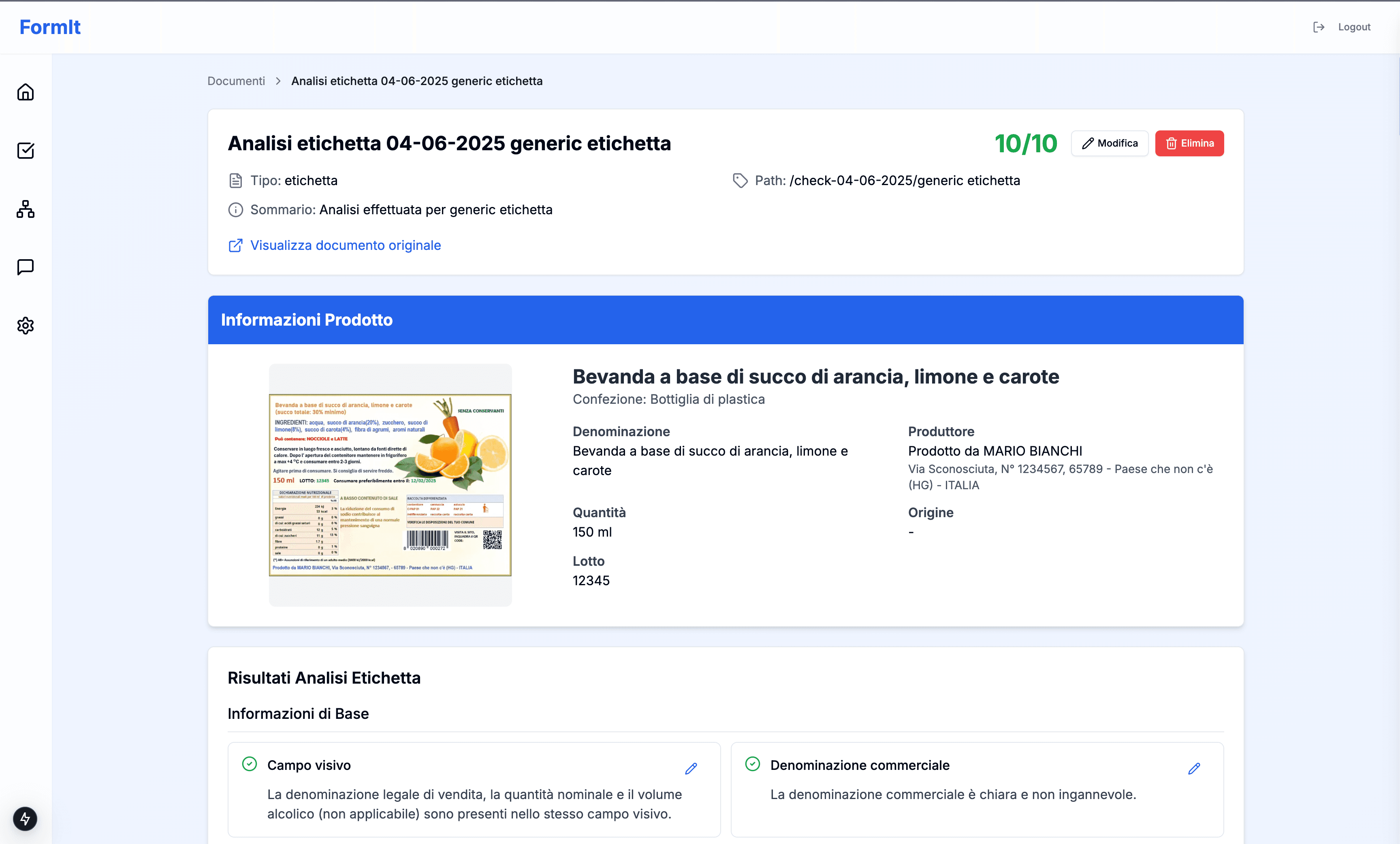 Verifica etichette alimentari
